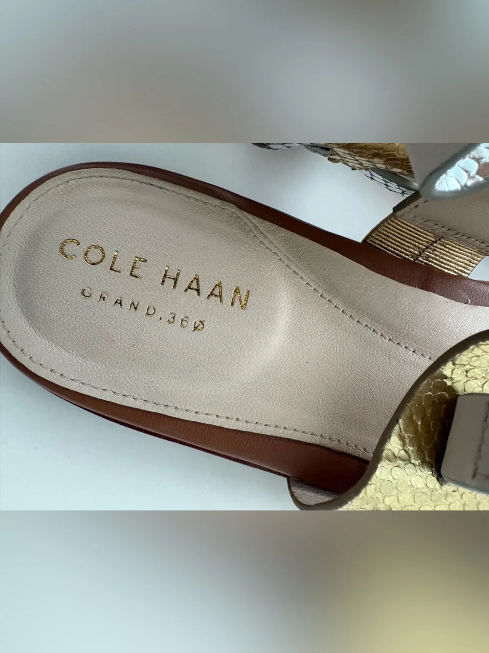 Cole Haan Metallic Leather Sandals Gold Silver Strappy Size 8B